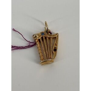 Vintage Bejeweled Harp Charm Pendant Gold Tone